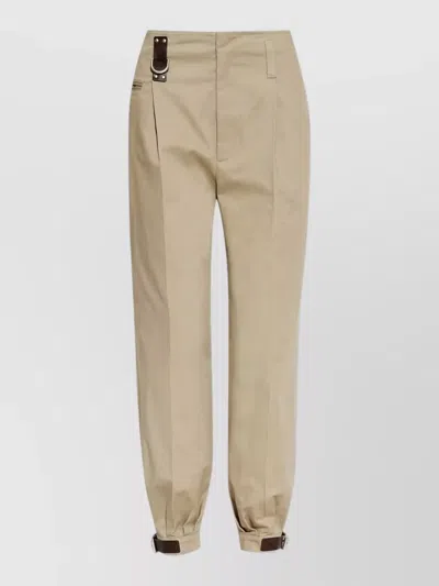 Moschino Dark Leather Strap Relaxed Tapered Cotton Pants In Brown