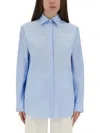 Moschino Regular Fit Tailored Shirt With Embroidered Logo In Blue