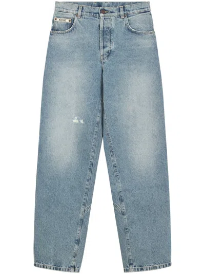 Moschino Tailored Straight-leg Trousers In Cotton In Blue