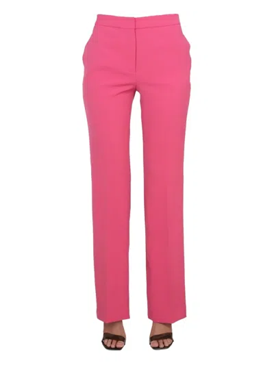Moschino High-waisted Straight Leg Trousers With Belt Loops In Pink