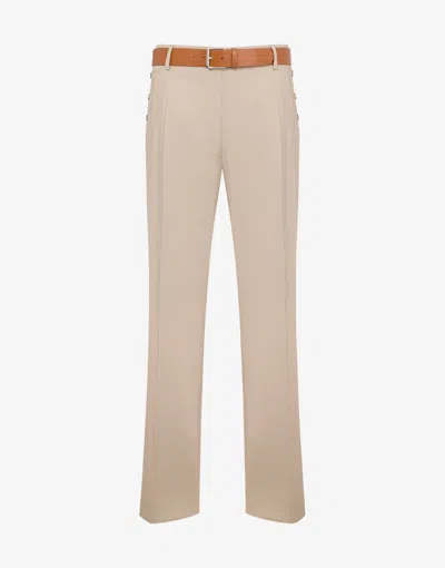 Moschino Tailored Twist Wool Canvas Trousers In Neutral