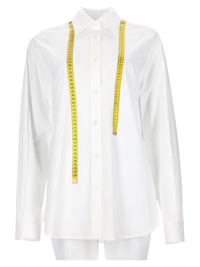 Moschino Tailoring Tape Crisp Button-up Cotton-blend Shirt In White