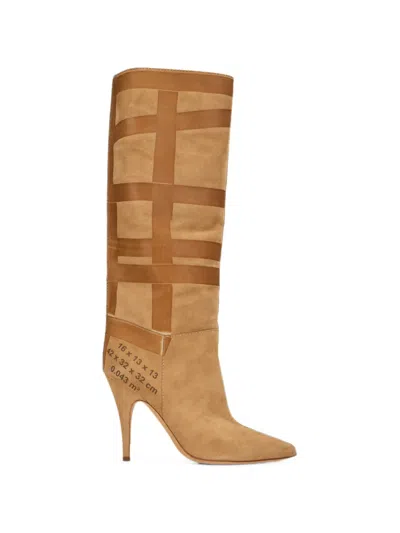 Moschino Tape-detail Knee-high Boots In Brown