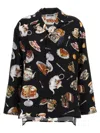 Moschino Tea Time Printed Silk Satin Shirt In Black