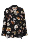 Moschino Tea Time Printed Silk Satin Shirt In Black