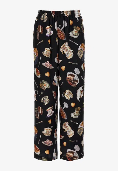 MOSCHINO TEA TIME PRINTED SILK PANTS