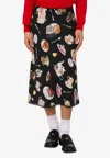 Moschino Tea Time Printed Silk Satin Midi Skirt In Black
