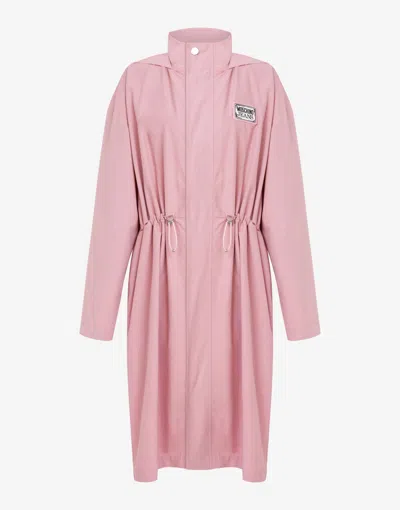 Moschino Technical Cotton Trench Rubber Logo In Pink