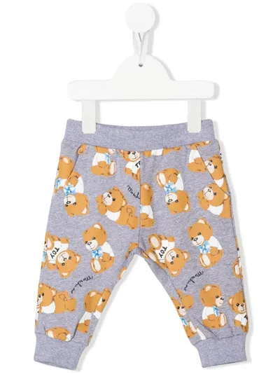 Moschino Babies' Teddy Allover Trousers In Grigio