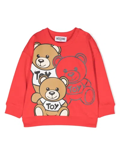 Moschino Babies' Teddy Bear- Print Cotton Sweatshirt In Red