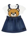 Moschino Blue Suit For Baby Girl With Teddy Bear And Logo In Blue