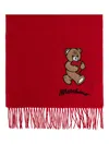 Moschino Teddy Bear-appliqué Wool Scarf In Red