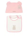 Moschino Teddy Bear Beanie And Bib Set In Pink