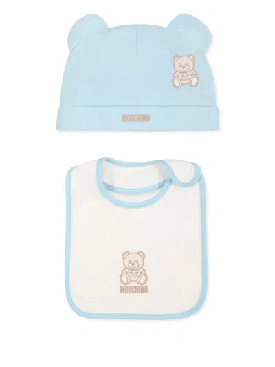 Moschino Babies' Teddy Bear Beanie Set In Blue