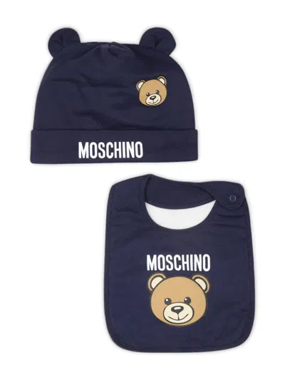 Moschino Babies' Teddy Bear Beanie Set (set Of Two) In Blue