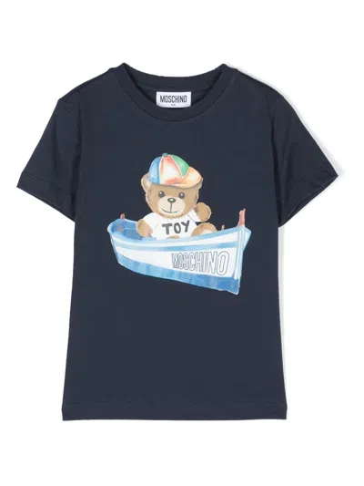 Moschino Teddy Bear Boat Print T-shirt In Blau