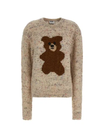 Moschino Teddy Bear Intarsia Virgin Wool Sweater In Brown