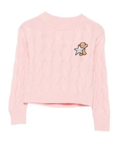 Moschino Teddy Bear Cable-knit Jumper In Pink