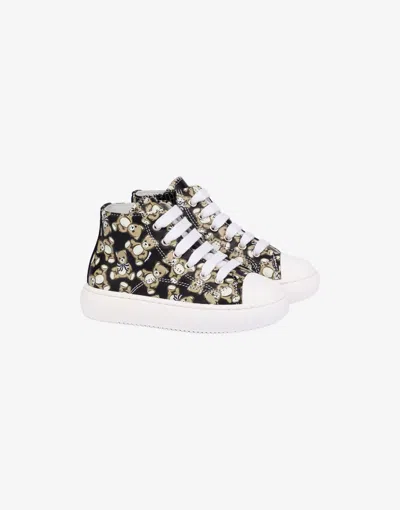 Moschino Kids'  Teddy Bear Calf High Sneakers In Brown
