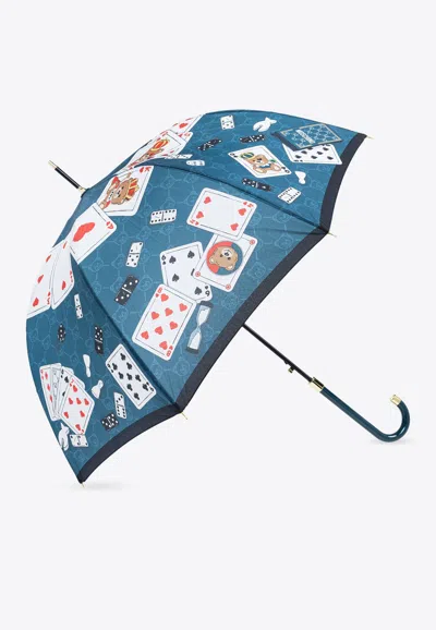 Moschino Teddy Bear Cards Umbrella In Blue