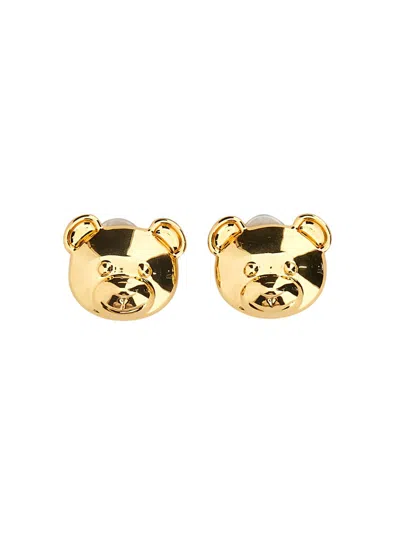 Moschino Teddy Bear Engraved Clip-on Earrings In Gold