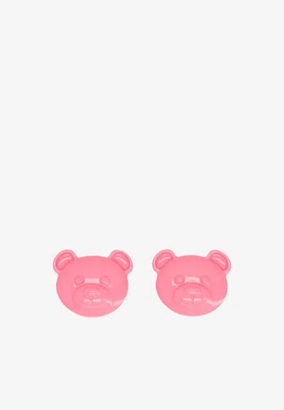 Moschino Teddy Bear Clip-on Earrings In Pink