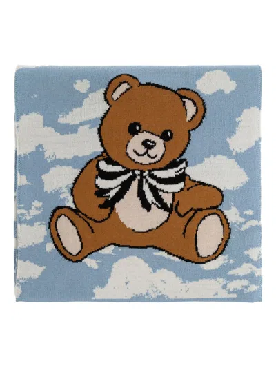 Moschino Teddy Bear Cloud-intarsia Scarf In Blue