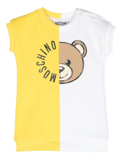 Moschino Babies' Teddy Bear Colourblock Dress In White