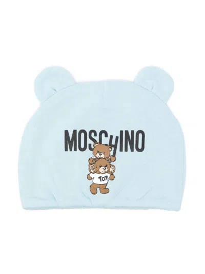 Moschino Babies' Teddy Bear Cotton Beanie In Blue