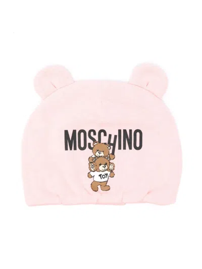 Moschino Babies' Teddy Bear Cotton Beanie In Pink