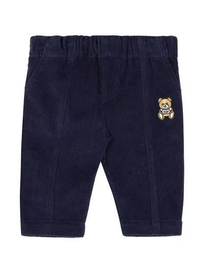 Moschino Babies' Teddy Bear Cotton-blend Trousers In Blue