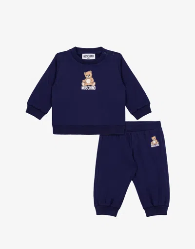 Moschino Kids'  Teddy Bear Cotton Fleece Tracksuit Set In Blue