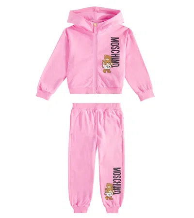 Moschino Kids' Teddy Bear Cotton Hoodie And Sweatpants Set In Pink