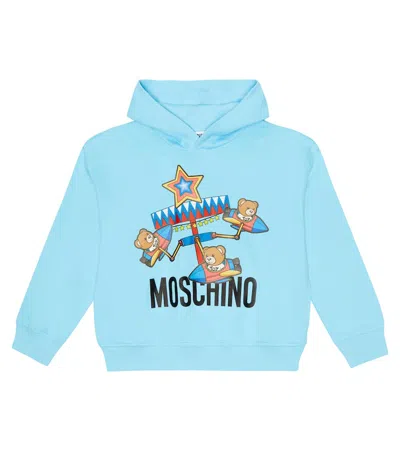 Moschino Kids' Teddy Bear Cotton Hoodie In Tropical Blue