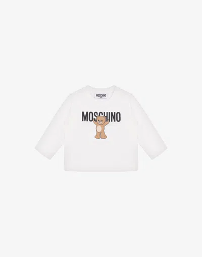 Moschino Kids'  Teddy Bear Cotton Jersey Maxi T-shirt In White