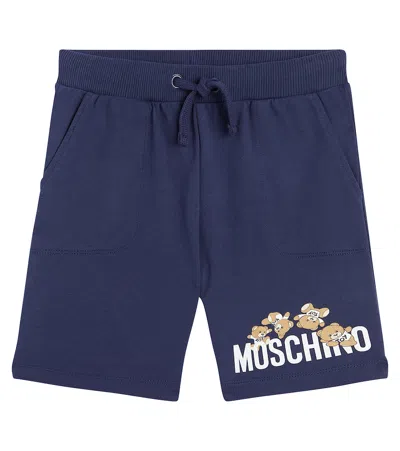 Moschino Kids' Teddy Bear Cotton Jersey Shorts In Blue