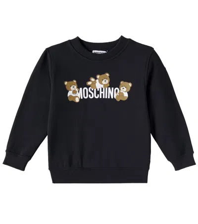Moschino Kids' Teddy Bear Cotton Jersey Sweatshirt In Black