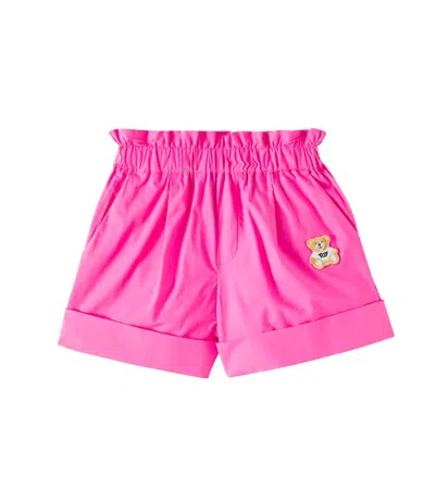 Moschino Kids' Teddy Bear Cotton Poplin Shorts In Pink