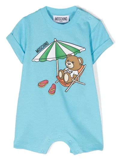 Moschino Babies' Teddy Bear Cotton Shorties In Blue