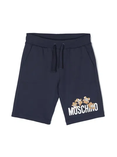Moschino Kids' Teddy Bear Cotton Shorts In Blue