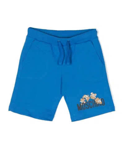 Moschino Kids' Teddy Bear Cotton Shorts In Blue