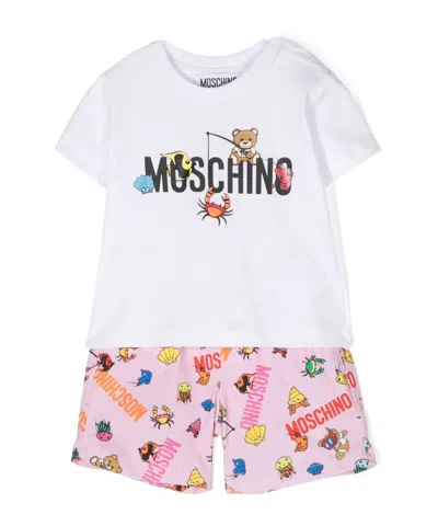 Moschino Teddy Bear Cotton Shorts Set In White