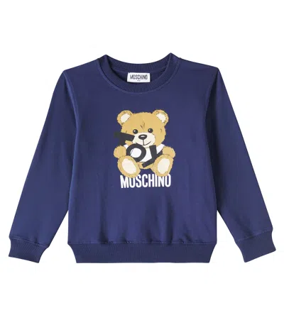 Moschino Kids' Teddy Bear Cotton Sweatshirt In Blue