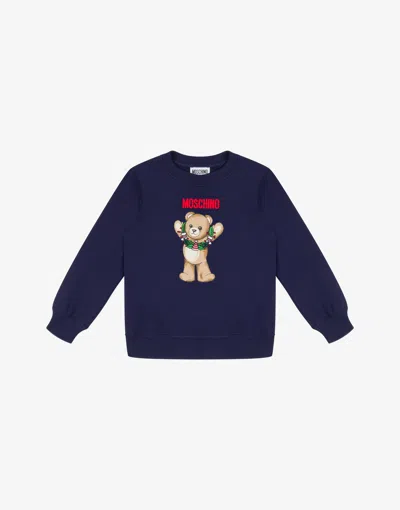 Moschino Teddy Bear Cotton Sweatshirt In Blue
