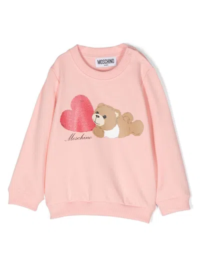 Moschino Babies' Teddy Bear Cotton Sweatshirt In Pink