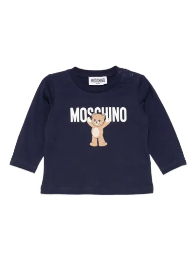 Moschino Kids' Teddy Bear Cotton T-shirt In Blue
