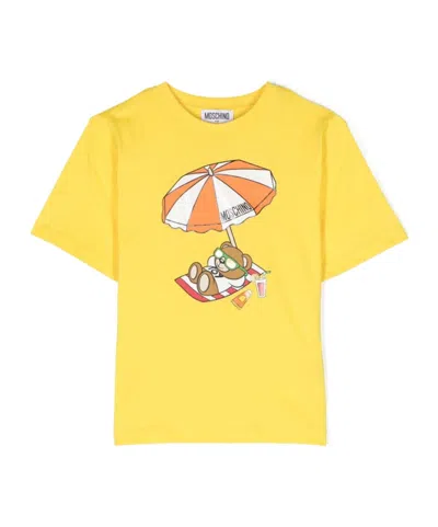 Moschino Teddy Bear Cotton T-shirt In Yellow