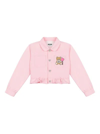 Moschino Kids' Teddy Bear Cropped Jacket In Pink