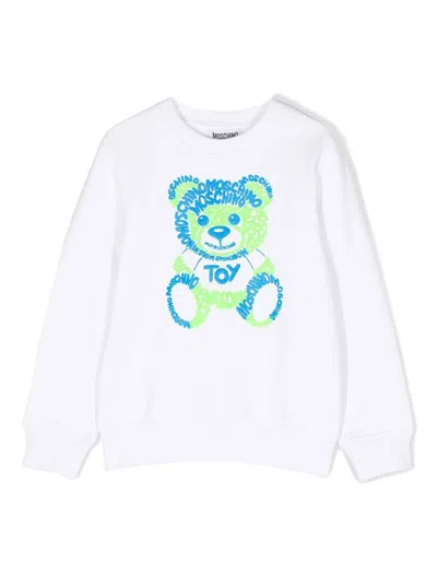Moschino Kids' Teddy Bear Debossed-print Sweatshirt In White