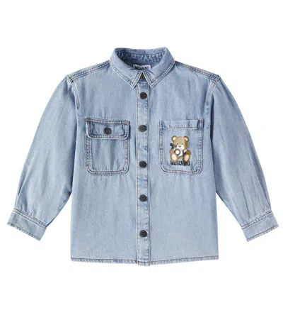 Moschino Kids' Teddy Bear Denim Shirt In Blue